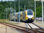 17. August 2013 - Im Auenbereich der ODEG-Halle steht ein Stadler-Kiss auf dem Abstellgleis und wartet auf neue Einstze.