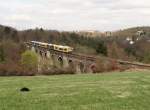 Drei 650er der ODEG und zwei 840 der České dráhy zu sehen am 17.04.15 auf der Syratalbrücke in Plauen/V. 