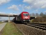 OHE 92 80 1223 101-7 am 25.02.15 bei Ladenburg mit Mærsk Line Containerzug auf der KBS 650 