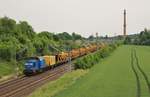 204 005-3 (Press) zu sehen mit einem Bauzug am 05.06.17 in Mehltheuer.