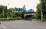 346 020-3 (345 213-3) der Press fuhr am 13.06.18 leere Schotterwaggons von Zwickau/Sachs.