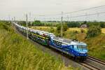 PRESS 145 030-7 mit Autotransportzug in Ovelgünne, Juni 2023.