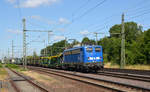 140 007 der Press führte am 27.06.18 einen leeren Autozug durch Niederndodeleben Richtung Magdeburg.