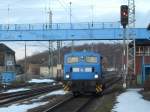 PRESS 312 002 ist,am 15.Mrz 2010,zurck aus Mukran.Um wieder nach Putbus fahren zu knnen,mute die Lok in Bergen/Rgen nach Gleis 2 umsetzten,da die Ausfahrt nach Putbus vom Hauptgleis nur vom Gleis 2 mglich ist.