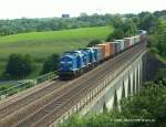 Mit etwas Glck konnte am 28.Juni 2010 der Containerzug Hof - Werdau auf dem Saaleviadukt in Unterkotzau aufgenommen werden.
