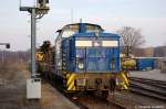 346 024-9 Press (345 970-8) steht mit Bauzug in Rathenow. 25.02.2011