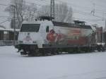 Die wohl schnste E-Lok Deutschland`s:die PRESS 145 023,am 10.Dezember 2012,im verschneiten Bergen/Rgen.