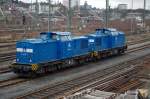 204 013 + 204 011 der PRESS stehen am 22.12.2013 in Hof Hbf.