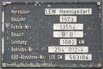 Fabrikschild der Press-Lok 204 012. - 16.10.2014