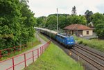 Am 02.06.16 fanden zwischen Hof Hbf und Zwickau Hbf Schulungsfahrten statt. 140 042-4 der PRESS hier zu sehen in Jößnitz/V.