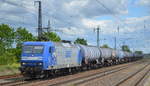 RBH Logistics GmbH, Gladbeck [D]mit  145-CL-206   [NVR-Nummer: 91 80 6145 102-0 D-RBH] und Kesselwagenzug am 28.05.20 Bf. Saarmund.