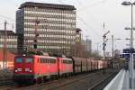 140 815 (RBH 163) und 140 797 (RBH 164) zogen am 26.3.14 einen leeren Kohlezug durch Düsseldorf-Rath