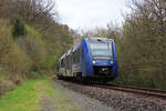 vlexx 622 411 ist als RB34 von Idar-Oberstein nach Baumholder unterwegs und ist hier auf der Nebenbahn der RPE bei Heimbach Ort zu sehen.