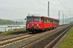 RSE VT 25 MAN-Schienenbus mit Uerdinger Schienenbus DB VT 95 oder 98 auf Sonderfahrt (Koblenz-Ehrenbreitstein, 28.04.12).