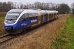 Am 30.01.2021 fuhr VT 643 304 der NordWestBahn als RB 75 Haller Willem durch Hörne in Richtung Osnabrück. 