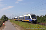 VT 648 428 (NordWestBahn), VT 648 435 und VT 648 437 als RE10 in Richtung Neuss Hbf in Kaarst, 20.