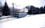 Im Februar 1991 verläßt T 6 der Trossinger Eisenbahn den Bahnhof Trossingen Stadt