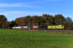 Der DGS 40565 von Padborg nach Verona Q.E. wurde am 08. November 2020 von 193 552 und 189 998 bis zu seinem Endbahnhof in Norditalien gebracht. Der hauptsächlich mit Aufliegern der Spedition Lauritzen beladene KLV-Zug wurde bei Brannenburg schön von der tiefstehenden Sonne ausgeleuchtet.
