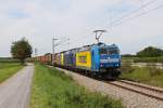 185 518 + 183 500 + 189 924 mit DGS 43101 „Transped“ am 06.08.2011 auf der Mangfalltalbahn bei Bad Aibling.