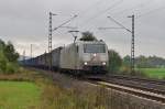 185 531 TXL mit dem Tchibo-Zug am 13.10.2013 bei Harrbach gen Gemnden am Main.