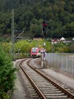 Am 09.09.11 fhrt ein VIAS Odenwaldbahn Itino in Eberbach ein 
