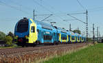 Für den Kirchentag wurden auch drei Kiss der Westfalenbahn nach Sachsen beordert. Hier fährt der ET 613(445 013) am 28.05.17 als Leerfahrt von Pratau nach Leipzig durch Gräfenhainichen.