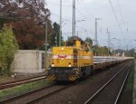 Lok Nr.12 (92 80 1277 018-8-D-BLP,G1700BB)der Wiebe fuhr am 14.09.2009(gegen 18.10Uhr) mit einem Gz aus 12 Flachwagen,beladen mit Betonschwellen durch den Wunstorfer Bahnhof in Richtung Bremen.Drei Stunden zuvor fuhr sie als Lz auf Gleis 4 in Richtung Seelze. 