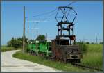 Lok 2 der Werkbahn des Sodawerkes Staßfurt zieht am 31.05.2014 einen Kalksteinzug von der Verladung bei Förderstedt zum Sodawerk.