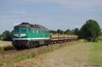 V 300 003 mit vollem Sandzug bei Groenstein gen Ronneburg am 12.08.2013. 