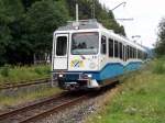 Triebwagen 15 fhrt nach Garmisch-Partenkirchen zwischen den Haltestellen Kreuzeck-Alpspitzbahn und Hausbergbahn. 17.08.07