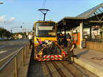 Zahnradbahn Stuttgart steht am 09.07.2009 an der Endhaltestelle  Degerloch  zur Abfahrt bereit. Anlässlich des  Zacke-Jubiläums  ist das Fahrzeug mit der Seitenaufschrift  125 Jahre Zacke  versehen.