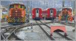 Gm 3/3 233 und 231 sind im Rangierdienst in Landquart ...