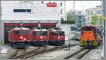 Vor dem RjB Depot Chur stehen Ge 4/4 I 605 ...