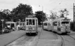 København / Kopenhagen KS SL 10 (Tw 552) / SL 16 (DÜWAG GT6 885) an der gemeinsamen Endstelle Emdrupvej (Frederiksborgvej / Emdrupvej) im Juli 1967.