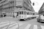 København / Kopenhagen Københavns Sporveje SL 3 (Tw 571 + Bw 15xx) Østerbro, Nordre Frihavnsgade / Østerbrogade / Trianglen im März 1968.