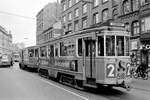 København / Kopenhagen Københavns Sporveje SL 2 (Tw 518 + Bw 15xx) København S, Amagerbrogade / Øresundsvej im Juni 1968.