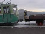Die Kupplung zwischen einem G�terwagen und einem Zahnradtriebwagen der Drachenfelsbahn. ...