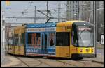 dresden-niederflurwagen-haltestellen-strecken Tw 2829 mit Teilwerbung der Sparda-Bank als Linie 11 nach Zschertnitz (Typ NGTD12DD, Dresden Hbf 27.03.2010)