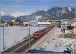 e-loks-ge-4-4-ii Ge 4/4 II 622 'Arosa' zieht den RE1240 am Restaurant Rheinfels vorbei Richtung Disentis/Must�r. (03.02.2010)