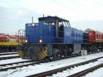eisenbahn-service-gesellschaft-esg- ESG 8 'Schwaben Sprinter' durchf�hrt mit einem Bauzug den Freiburger Gbf. Am Ende des Zuges lief ESG 9 (Ex-DB V60) mit. 16.02.2010