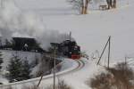 Die 99 773 ist am 17.02.2010 nahe Crahnzahl unterwegs.  ...