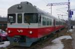 Eine Triebwagengarnitur Sm1 #6261+6061 der VR abgestellt auf einem Stumpfgleis im Bahnhof Riihimki, 12.4.13