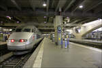 Gare Montparnasse -    Das Silbergrau des TGV Atlantique fügt sich Ton in Ton in das Betongrau des Gare Montparnasse in Paris ein.