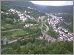 Aussicht vom oberen Viadukt auf Bahnhof und Stdtchen Morez. (05.06.2007)