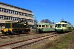 Treffen von Fahrzeugen der Agrivap (X 4208) und der Chemin de Fer du Haute Forez (BB 63705 sowie zwei Triebwagenbeiwagen) in La Chaise-Dieu (07.04.2017).