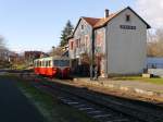 Der ehemalige SNCF Triebwagens X5852 vom Typ U-150 'Mobylette' im Endbahnhof Sentheim der Dollertalbahn im Oberelsass.