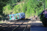 X73677 und X73699 erreichen als TER73990 (Nimes - Clermont-Ferrand) den Bahnhof von Genolhac.
Genolhac, 17. Juli 2016