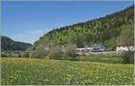 Der SNCF Dieseltriebwagen X 76713/714 ist als TER 18109 auf dem Weg von Besançon Viotte nach La Chaux-de-Fonds und konnte beim kleinen Weiler Pont de la Roche fotografiert werden.