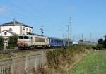 Mommenheim - 10. September 2020 : Die 22318 zieht den  Train du Rugby 2023  Austellungszug. Als 27960 verkeht er zwischen Strassburg und Lille Flandres.