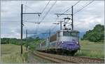 An praktisch derselben Stelle zwischen Russin und Satigny zeigte sich einige Jahre vorher die SNCF BB 25259 ebenfalls mit einem TER von Lyon nach Genève. Damals war die Strecke noch mit Gleichstrom elektrifiziert und mit SNCF Signalen ausgestattet. 

21. Juni 2010